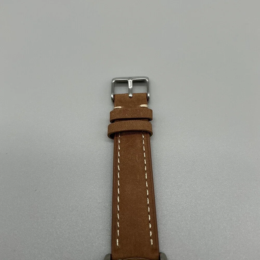 Fossil Mens Watch 38mm White Dial Brown Leather Date AM-1960 New Battery